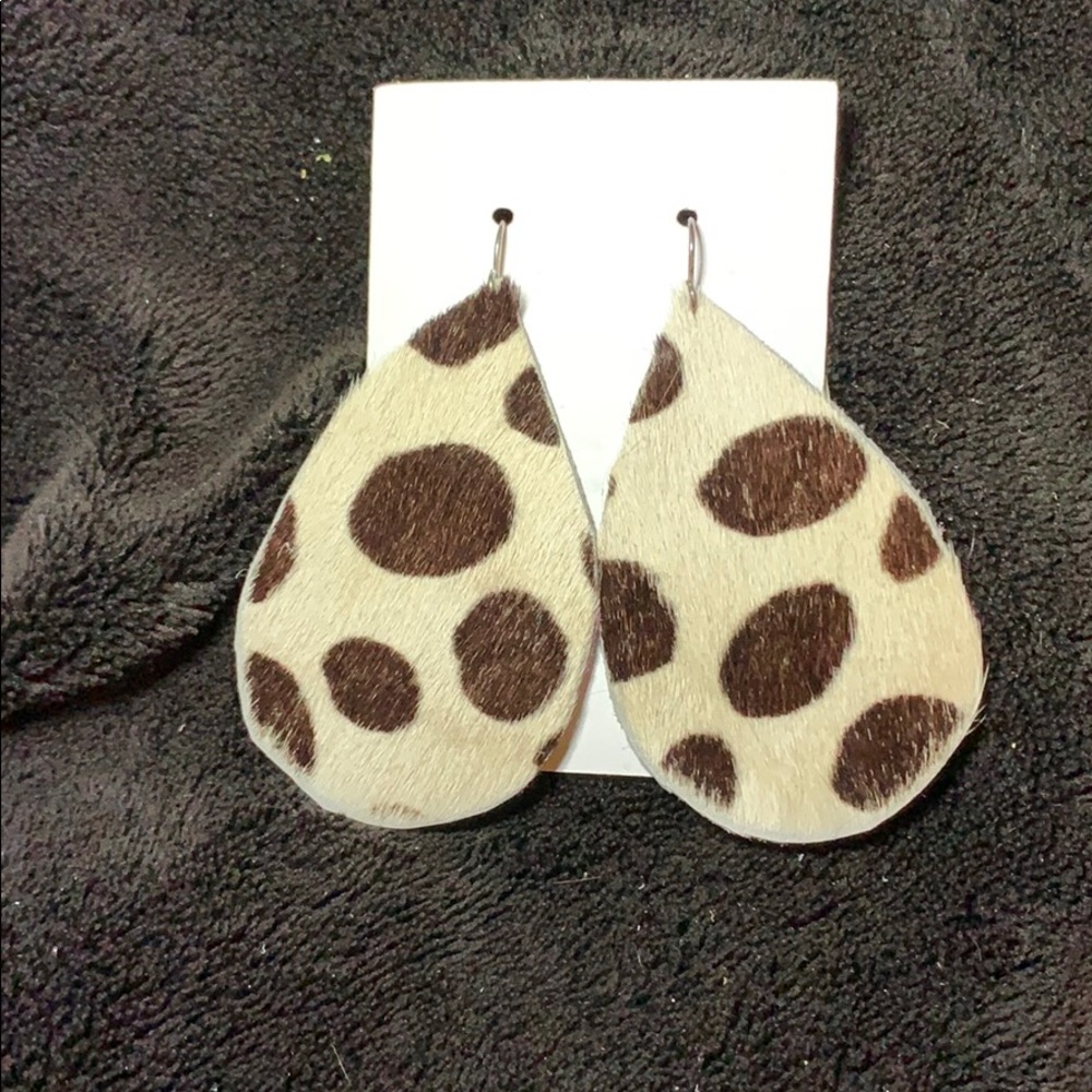 Chocolate Spotted Hair on Hide Leather Earrings
